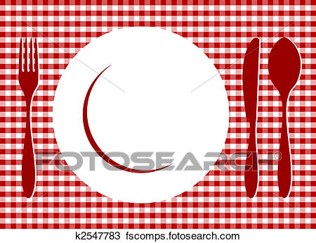 450x345 Drawing Of Place Setting On Red Tablecloth K2547783