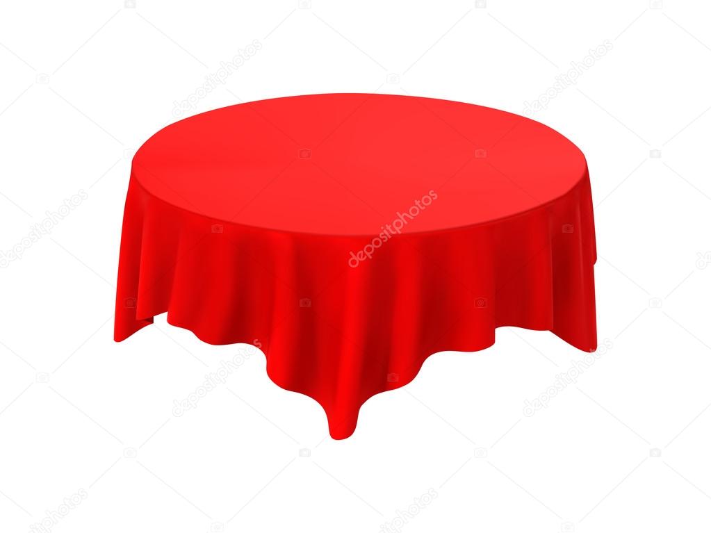 1023x767 Red Round Tablecloth Table On A White Background Stock Vector