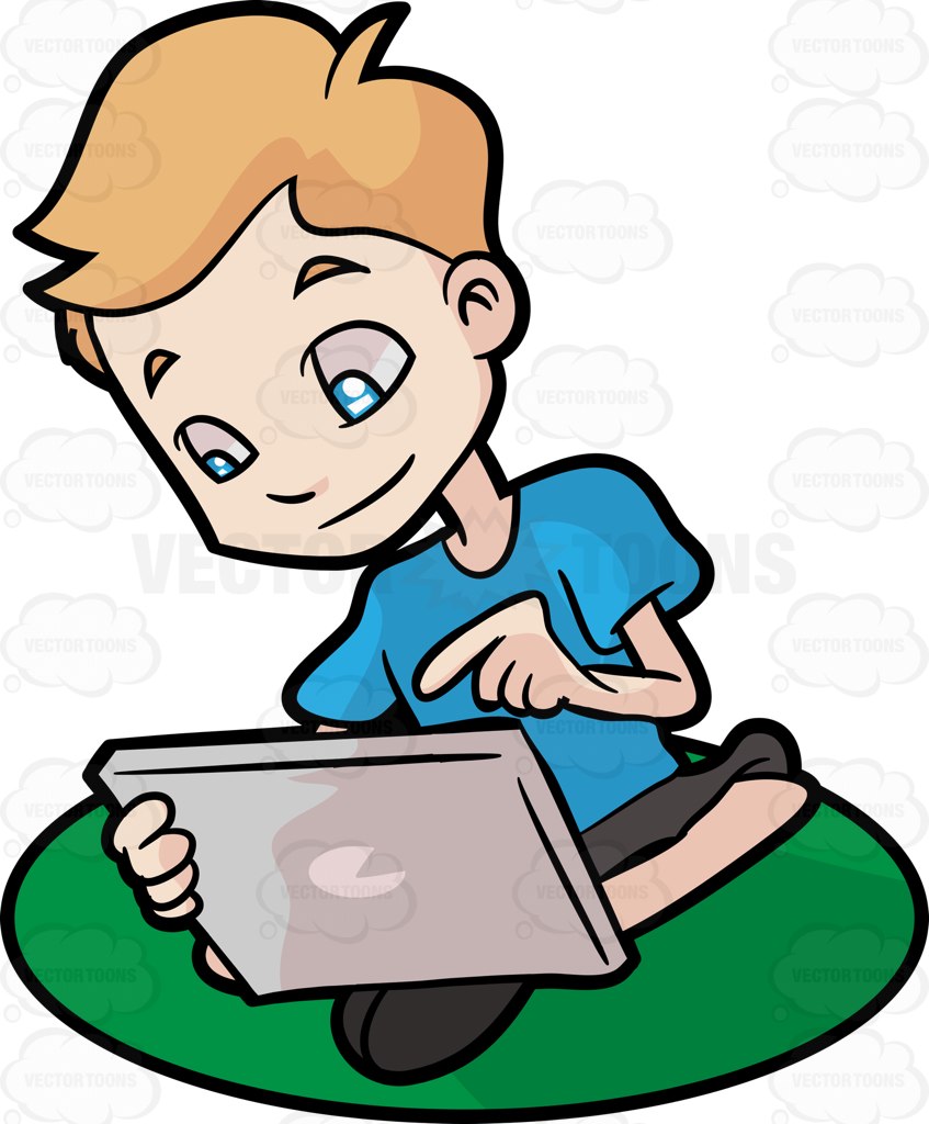847x1024 A Young Boy Playing With His Mobile Tablet Device Cartoon Clipart