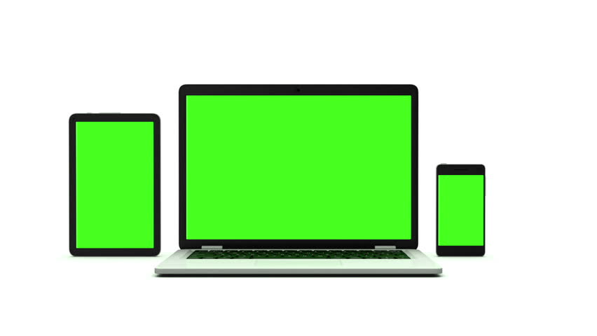 852x480 Modern Laptop, Tablet And Smartphone With Green Screen. Animation