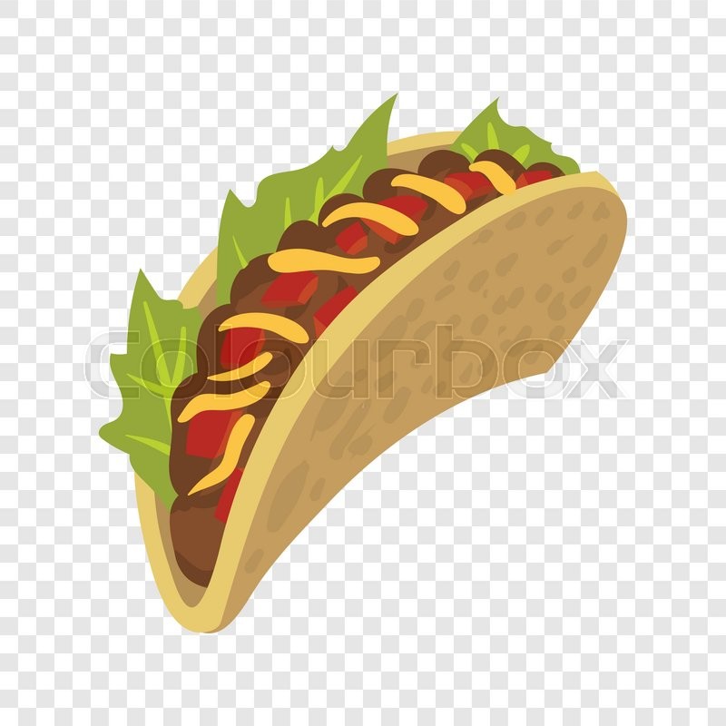 800x800 Mexican Taco In Cartoon Style On Transparent Background Stock