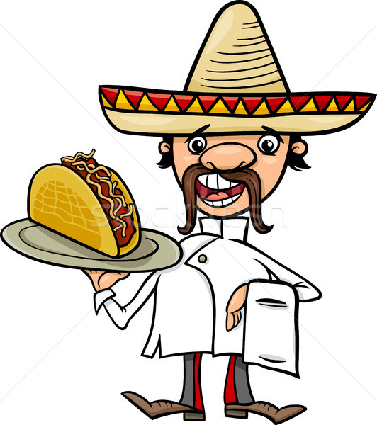 532x600 Mexican Chef With Taco Cartoon Illustration Vector Illustration