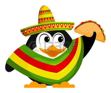 450x375 Cute Little Penguin With A Poncho, Sombrero And A Taco. Mexican