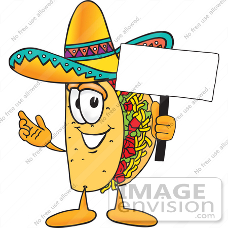 450x450 Clip Art Graphic Of A Crunchy Hard Taco Character Holding A Blank
