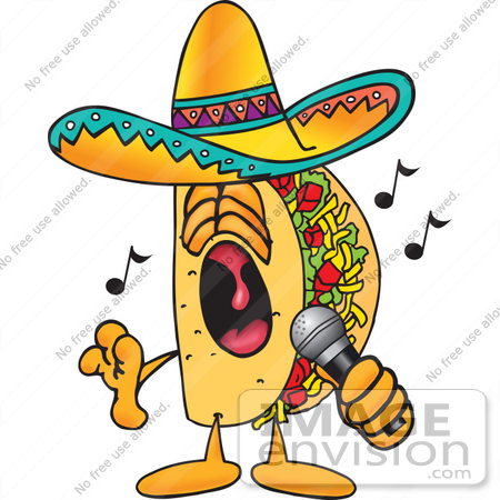 450x450 Clip Art Graphic Of A Crunchy Hard Taco Character Singing Loud