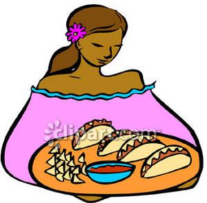 300x295 Hispanic Woman Serving Tacos Royalty Free Clipart Picture