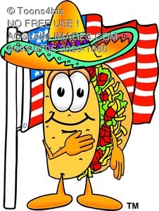 226x300 Clipart Illustration Cartoon Taco Character With American Flag
