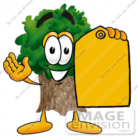 450x450 Clip Art Graphic Of A Tree Character Holding A Yellow Sales Price