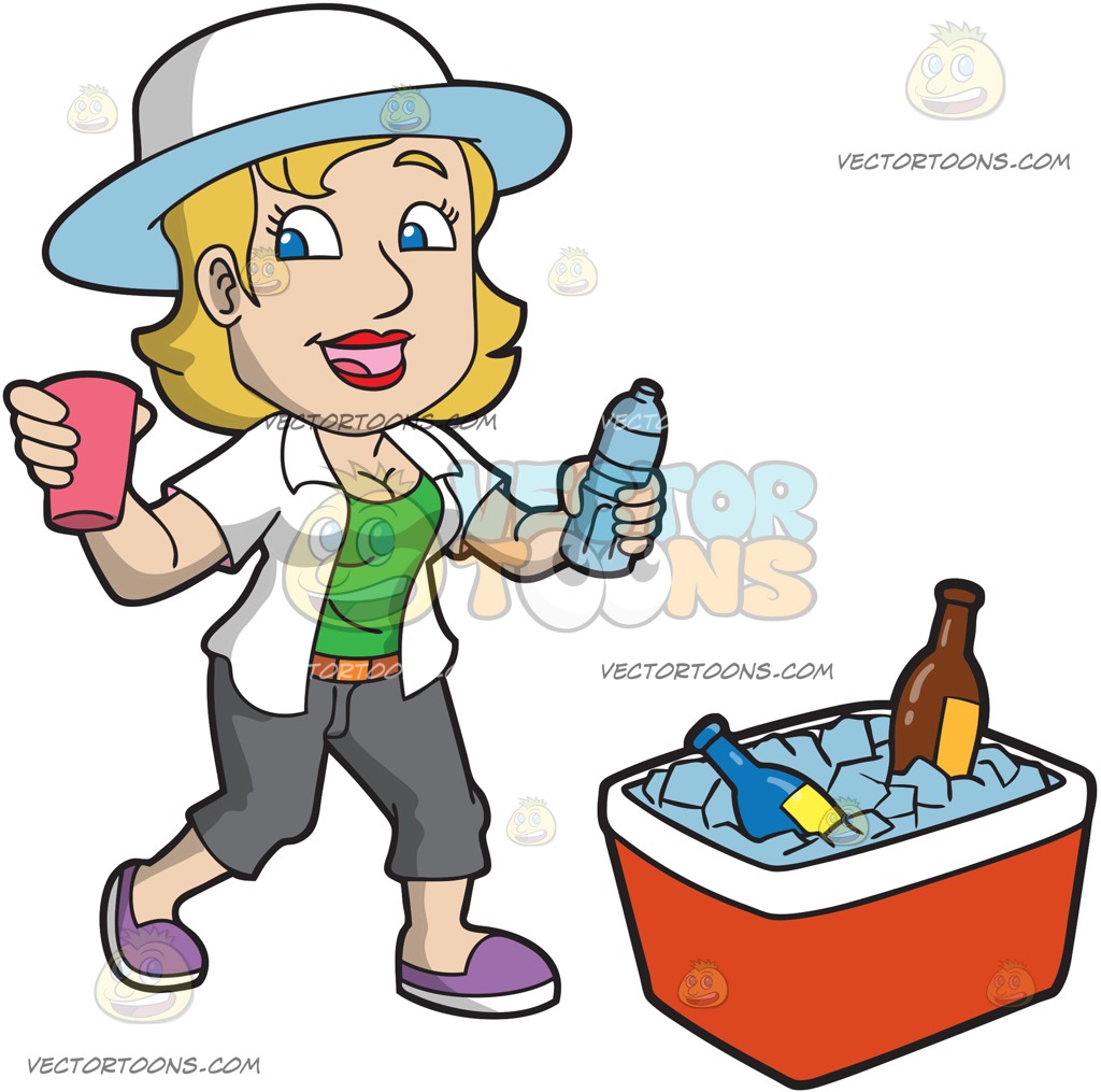 1024x1015 A Woman Enjoying Drinks At A Tailgate Party Cartoon Clipart