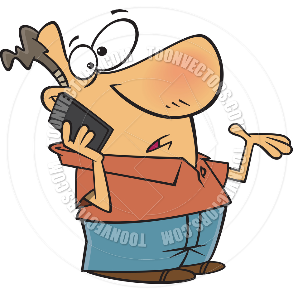 940x940 Cartoon Man Talking On Cell Phone By Ron Leishman Toon Vectors