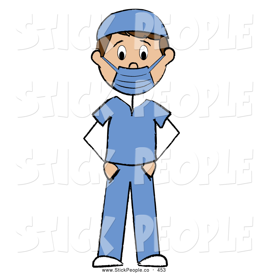 1024x1044 Vector Graphic Of A Grinning Caucasian Stick Man Surgeon In Blue