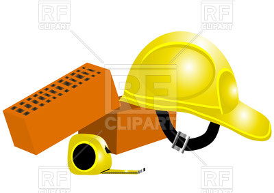 400x283 Tape Measure, Helmet And Bricks Royalty Free Vector Clip Art Image