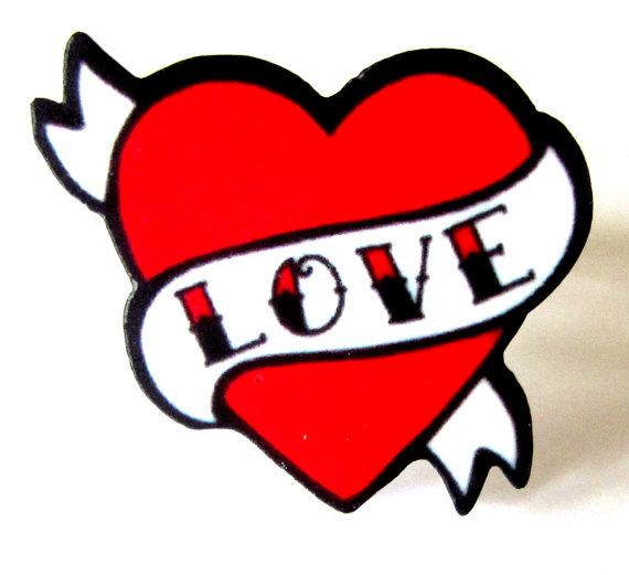 570x521 Tattoo Style Love Heart With Scroll Banner Ring By Dolly Cool