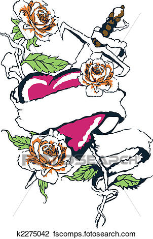 302x470 Clip Art Of Gothic Heart And Rose Tattoo Graphic K2275042