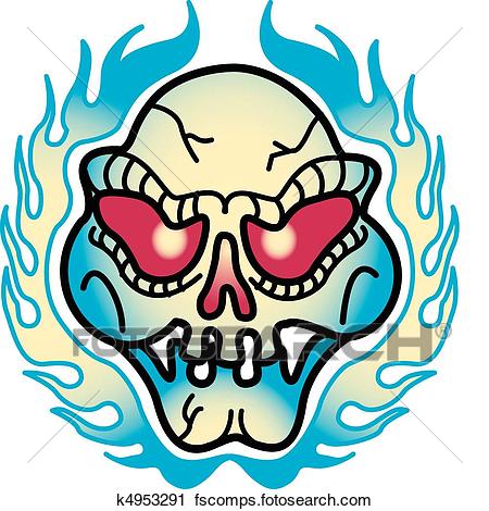 450x470 Clipart Of Tattoo Design Skull Flames Clip Art K4953291