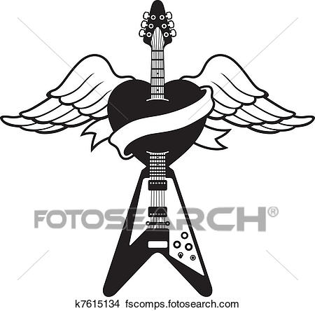 450x444 Clipart Of Tattoo Style Guitar Logo K7615134