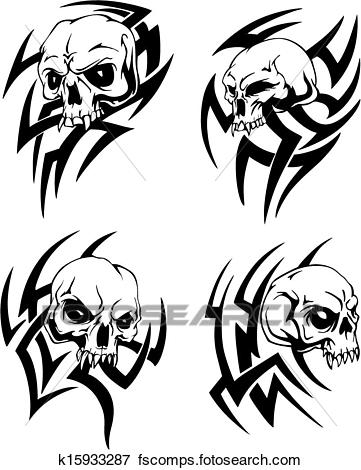 361x470 Clip Art Of Tribal Skull Tattoos K15933287