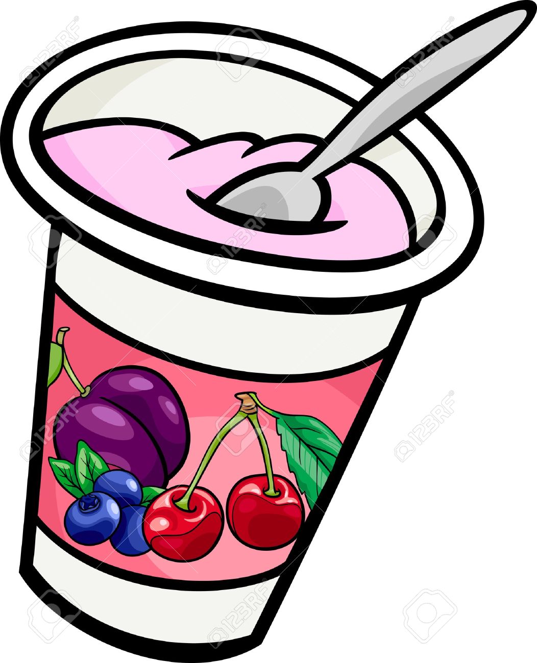 1052x1300 Cartoon Illustration Of Fresh Fruit Yogurt With Spoon Clip Art