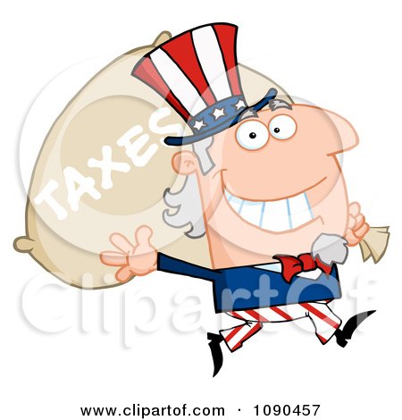 450x470 Clipart Outlined Uncle Sam Carrying A Taxes Sack