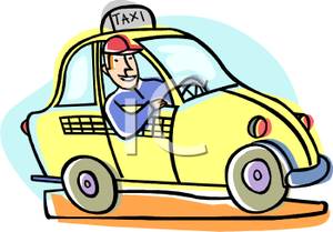 300x209 Free Clipart Image A Cab Driver Leaning Out Of His Taxi And Smiling