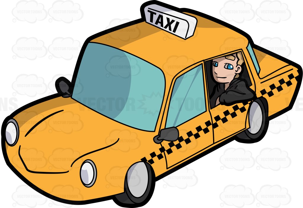 1024x702 A Young Man Inside A Taxi Cab Cartoon Clipart