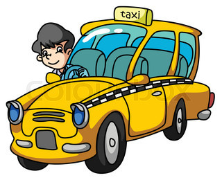 320x260 Cheerful Smiling Taxi Driver With Cartoon Young Man In Blue