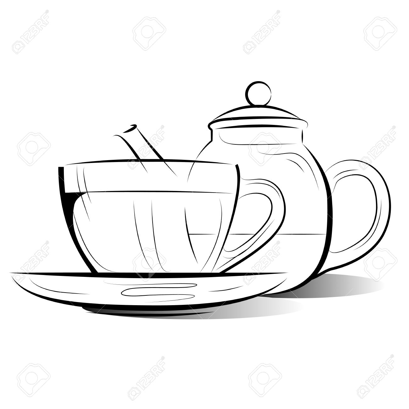 1300x1300 Drawing Teapot And Cup Of Tea On A White Background Royalty Free