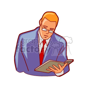 300x300 Royalty Free Cartoon Male Teacher Holding A Book Reading 138794