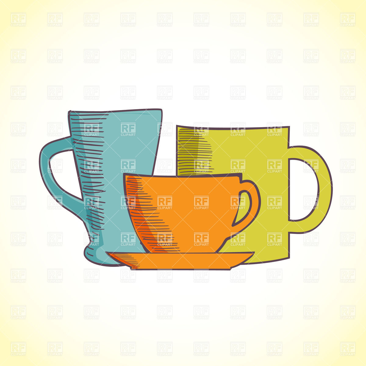1200x1200 Three Colored Coffee Cups Royalty Free Vector Clip Art Image