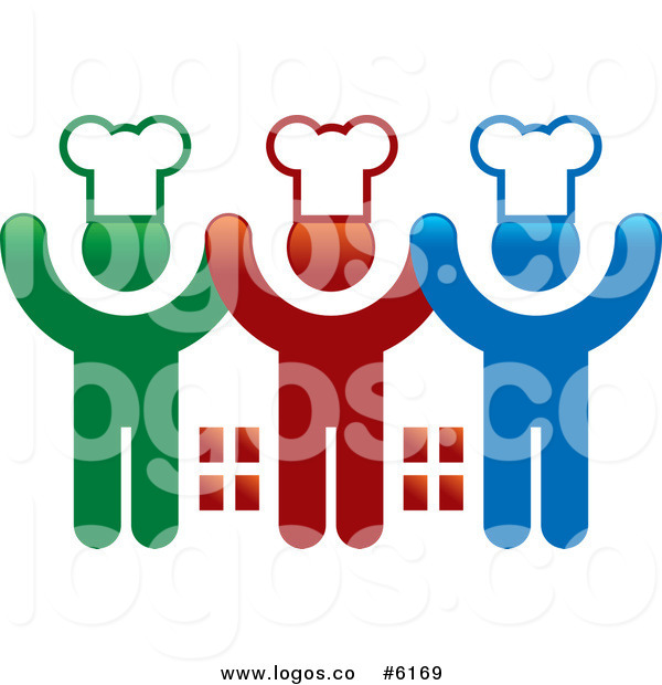 600x620 Royalty Free Clip Art Vector Logo Of Three Cheering Chefs Holding