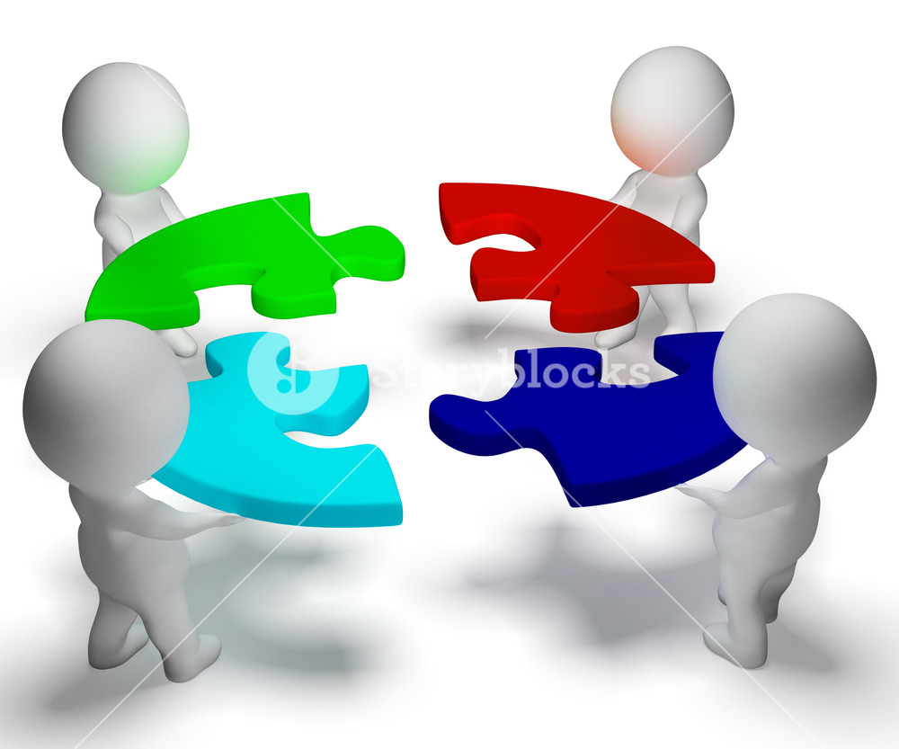 1000x833 Puzzle Solved And 3d Characters Shows Team And Teamwork Royalty