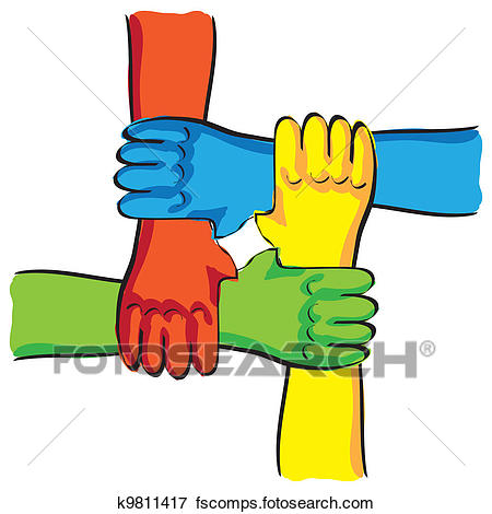 450x470 Clip Art Of Symbolic Teamwork Hands Connection