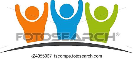 450x200 Clip Art Of Teamwork Group Of 3 People Friendship. K24355037