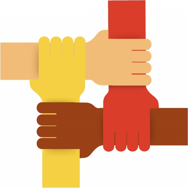 600x599 Four Colours Teamwork Hands Free Vector In Adobe Illustrator Ai