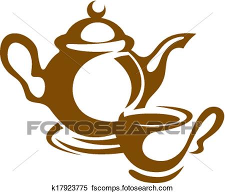 450x386 Clipart Of Teapot, Cup And Saucer Icon In Brown K17923775