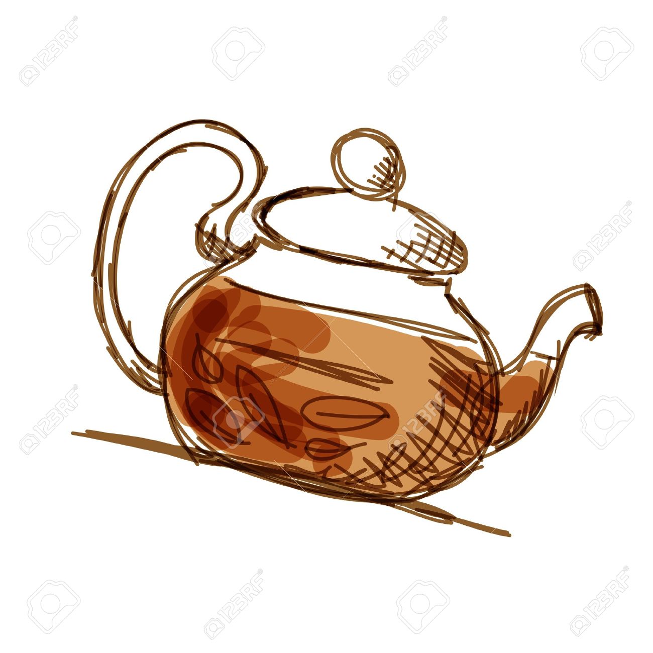1300x1300 Teapot Sketch With Green Tea For Your Design Royalty Free Cliparts