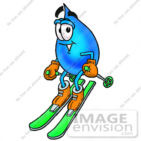 450x450 Clip Art Graphic Of A Blue Waterdrop Or Tear Character Skiing