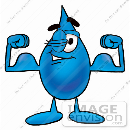 450x450 Clip Art Graphic Of A Blue Waterdrop Or Tear Character Flexing His