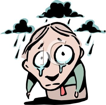 350x347 Cartoon Of A Gloomy Guy Standing In The Rain With Tears On His