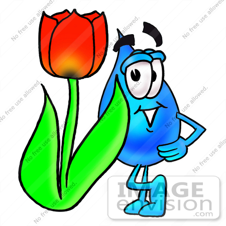 450x450 Clip Art Graphic Of A Blue Waterdrop Or Tear Character With A Red
