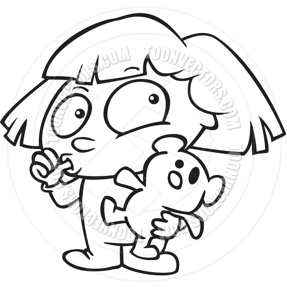 940x940 Cartoon Teddy Bear Girl (Black And White Line Art) By Ron Leishman