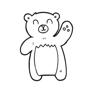 300x300 Freehand Drawing Of A Black And White Cartoon Teddy Bear Waving