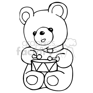 300x300 Royalty Free Black And White Teddy Bear Playing The Drums 159133