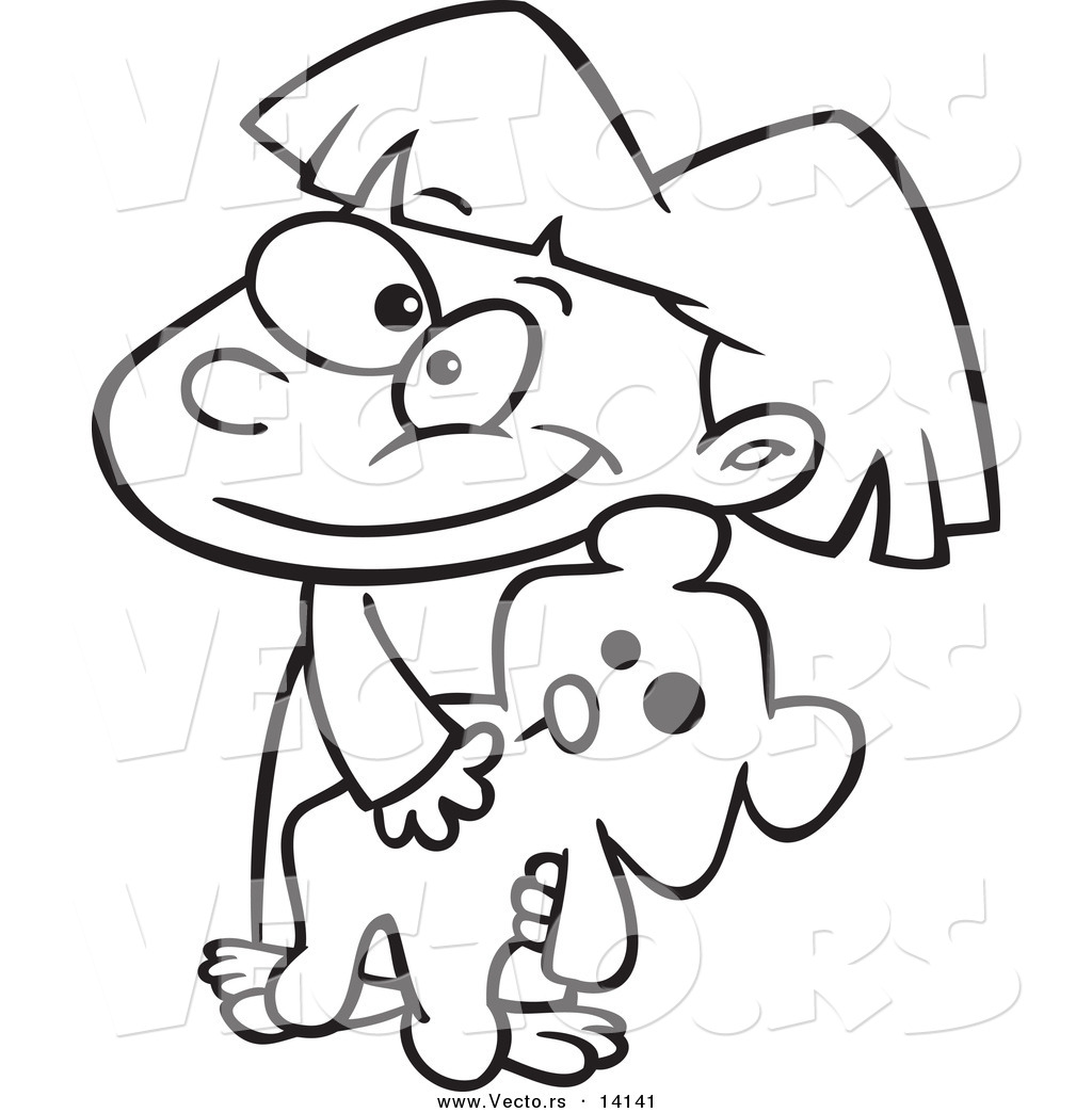 1024x1044 Vector Of A Cartoon Happy Girl Carrying Her Teddy Bear