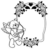 159x160 Heart Shaped Frame With Outline Roses Teddy Bear With Bow