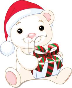 246x300 Polar Bear Teddy Bear Holding A Christmas Present Clip Art Image