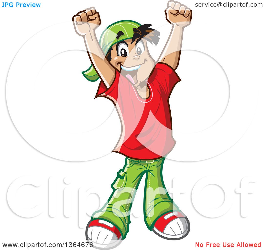 1080x1024 Clipart Of A Cartoon Happy Casual Teenage Boy Cheering