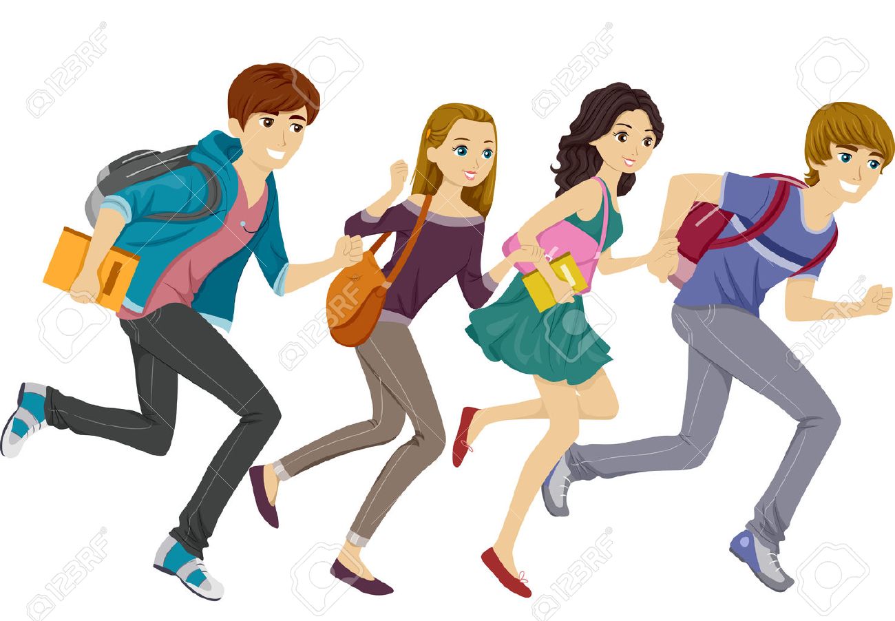 1300x902 Illustration Featuring Teen Students Running Royalty Free Cliparts