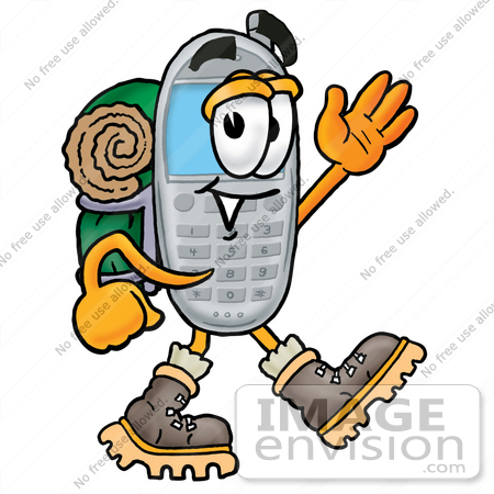 450x450 Clip Art Graphic Of A Gray Cell Phone Cartoon Character Hiking