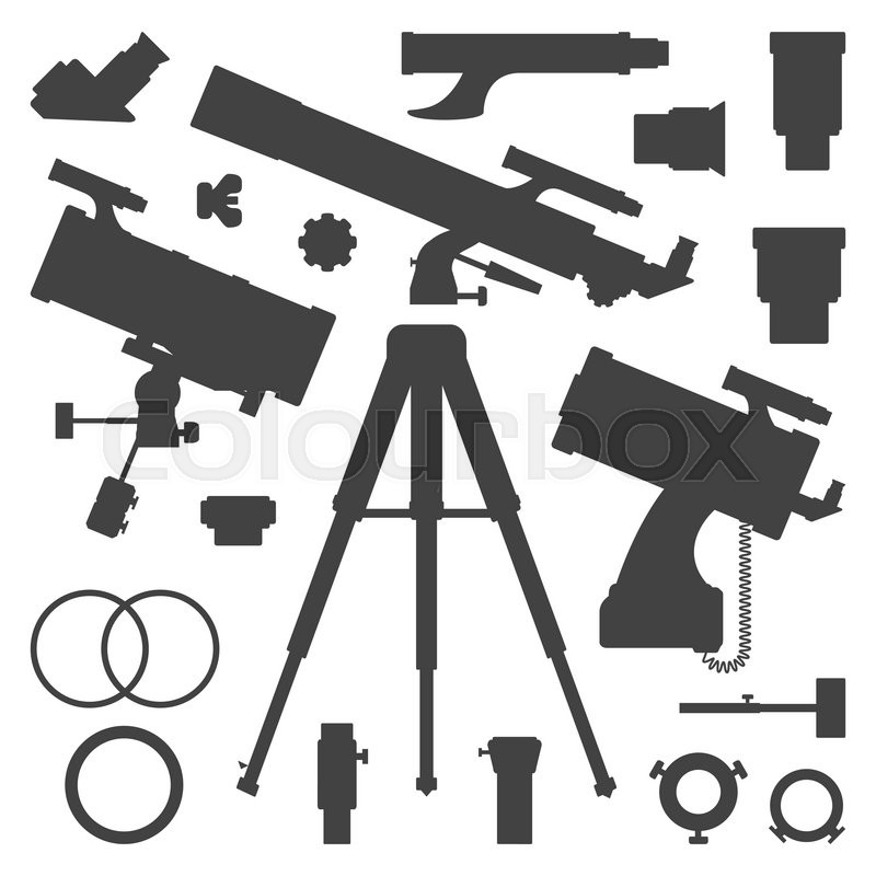 800x800 Vector Black Monochrome Astronomy And Telescope Tools And Devices